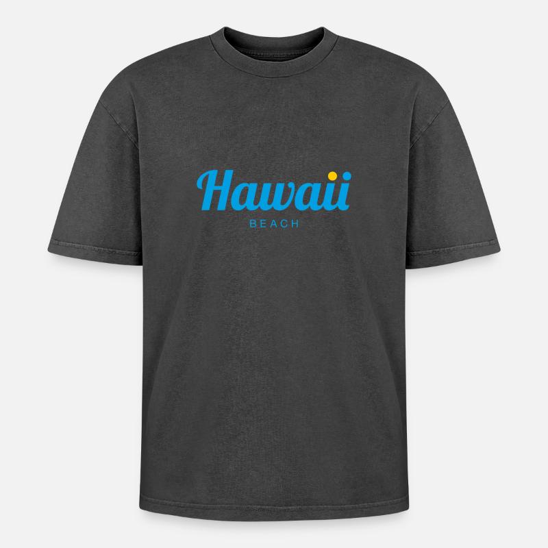HAWAII Beach - Oversized Unisex Premium Acid-Washed T-Shirt - Schwarz Acid Wash