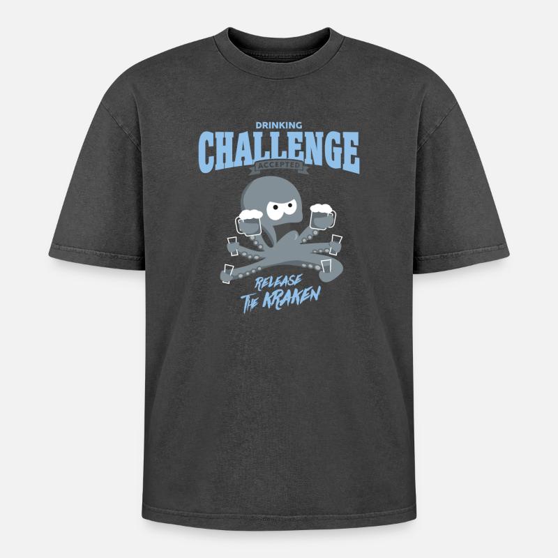 drinking challenge accepted - release the kraken - Oversized Unisex Premium Acid-Washed T-Shirt - Schwarz Acid Wash