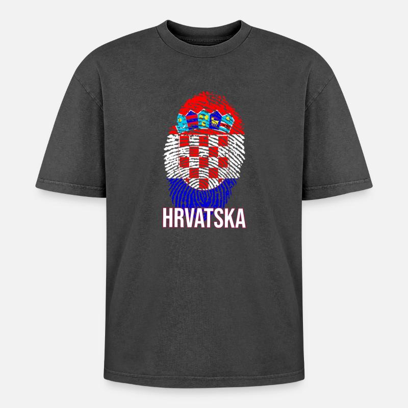 Conception HRVATSKA avec drapeau croate - T-shirt Premium unisexe oversize acid-washed - noir délavé acide