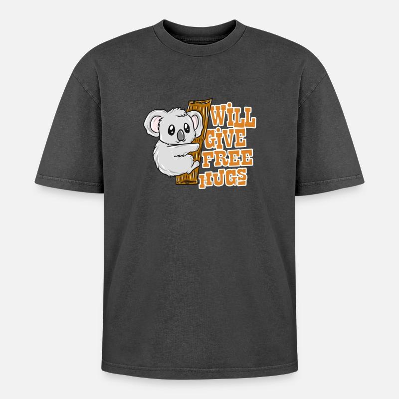 Koala - Oversized Unisex Premium Acid-Washed T-Shirt - Schwarz Acid Wash
