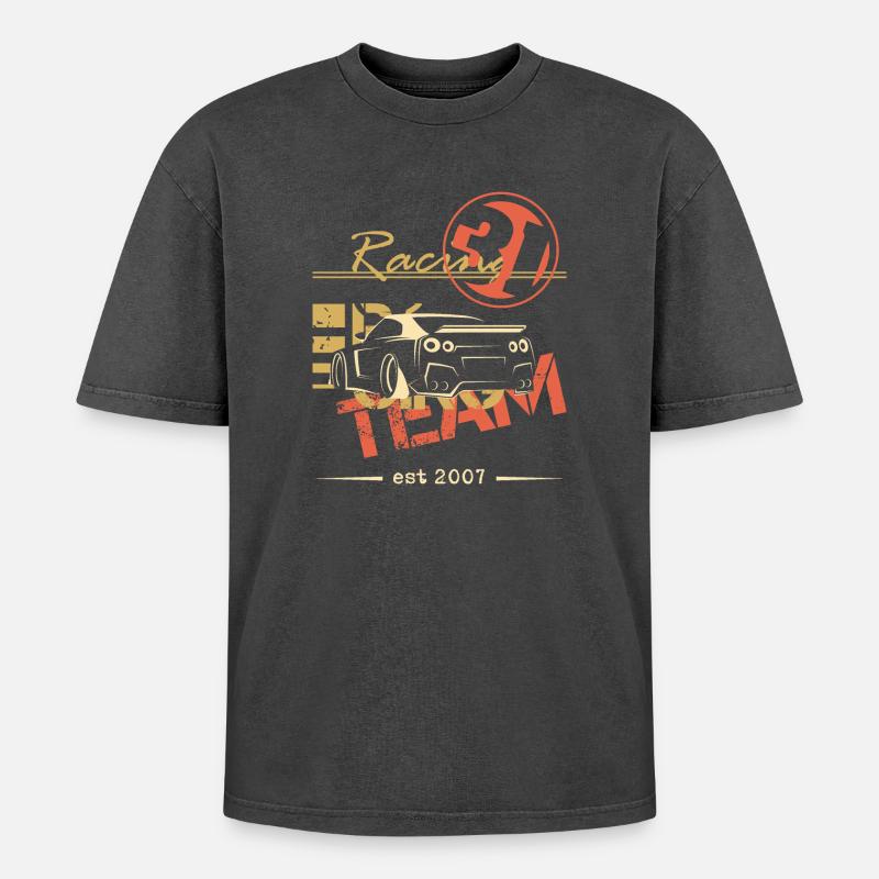 team racing gtr auto geschenkidee - Oversized Unisex Premium Acid-Washed T-Shirt - Schwarz Acid Wash