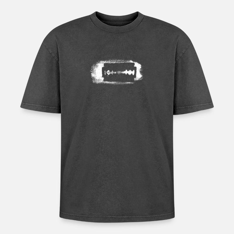 Rasierklinge - Oversized Unisex Premium Acid-Washed T-Shirt - Schwarz Acid Wash