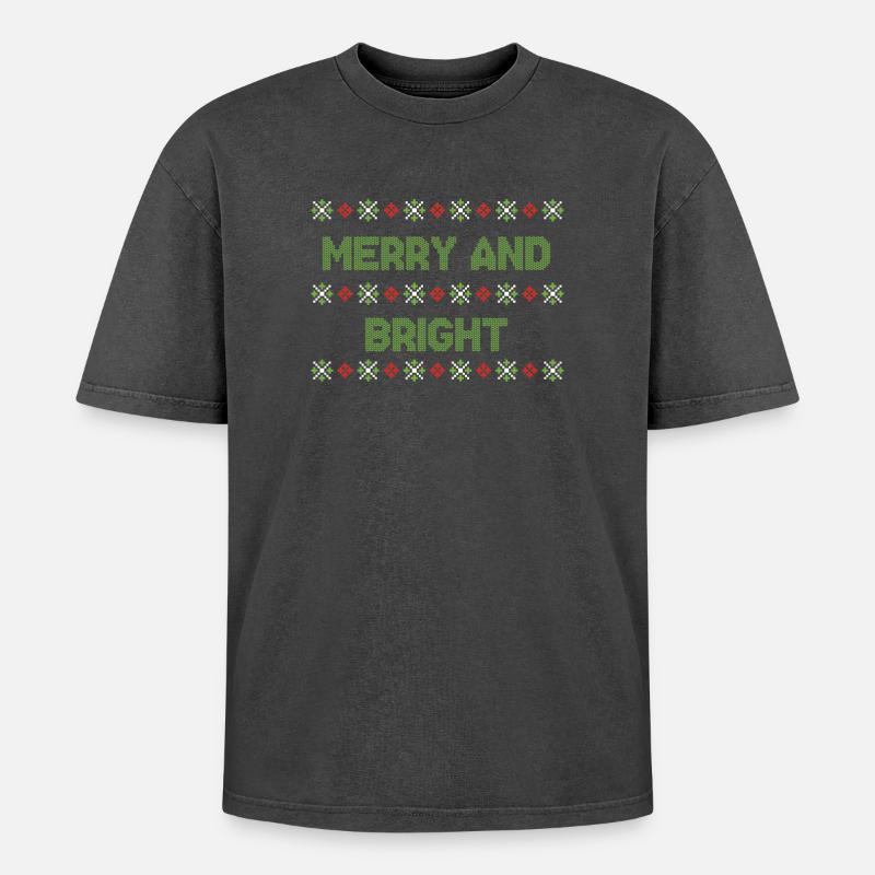 Ugly Christmas Weihnachtspullover - Oversized Unisex Premium Acid-Washed T-Shirt - Schwarz Acid Wash