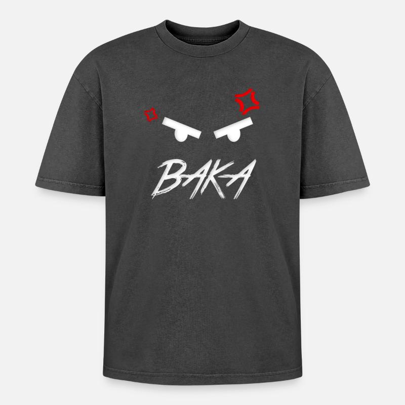 Baka Anime Expression - Oversized Unisex Premium Acid-Washed T-Shirt - acid washed black