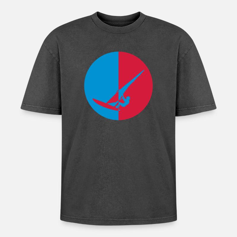 Windsurfen / Windsurfer / Windsurf / Windsurfing - Oversized Unisex Premium Acid-Washed T-Shirt - Schwarz Acid Wash
