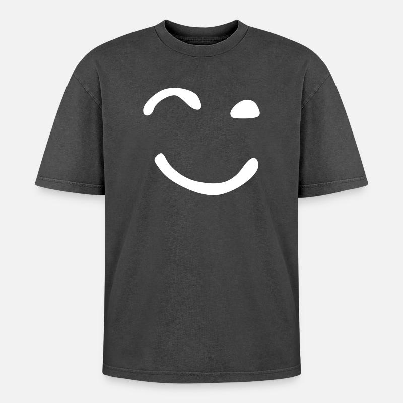 Das zwinkernde Gesicht - Oversized Unisex Premium Acid-Washed T-Shirt - Schwarz Acid Wash