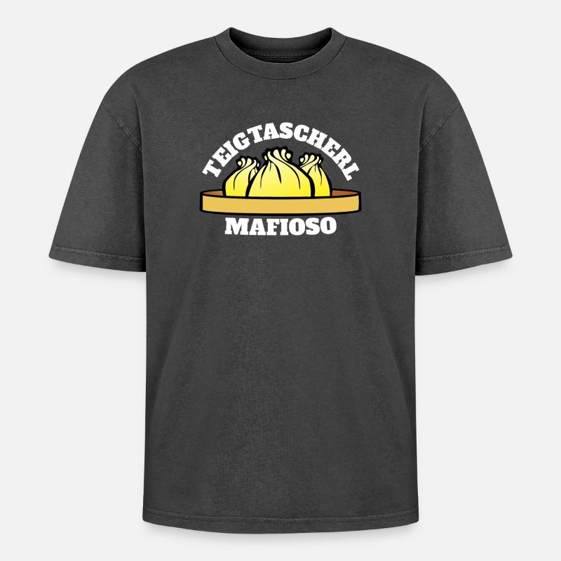 Teigtascherl Mafioso - Oversized Unisex Premium Acid-Washed T-Shirt - Schwarz Acid Wash