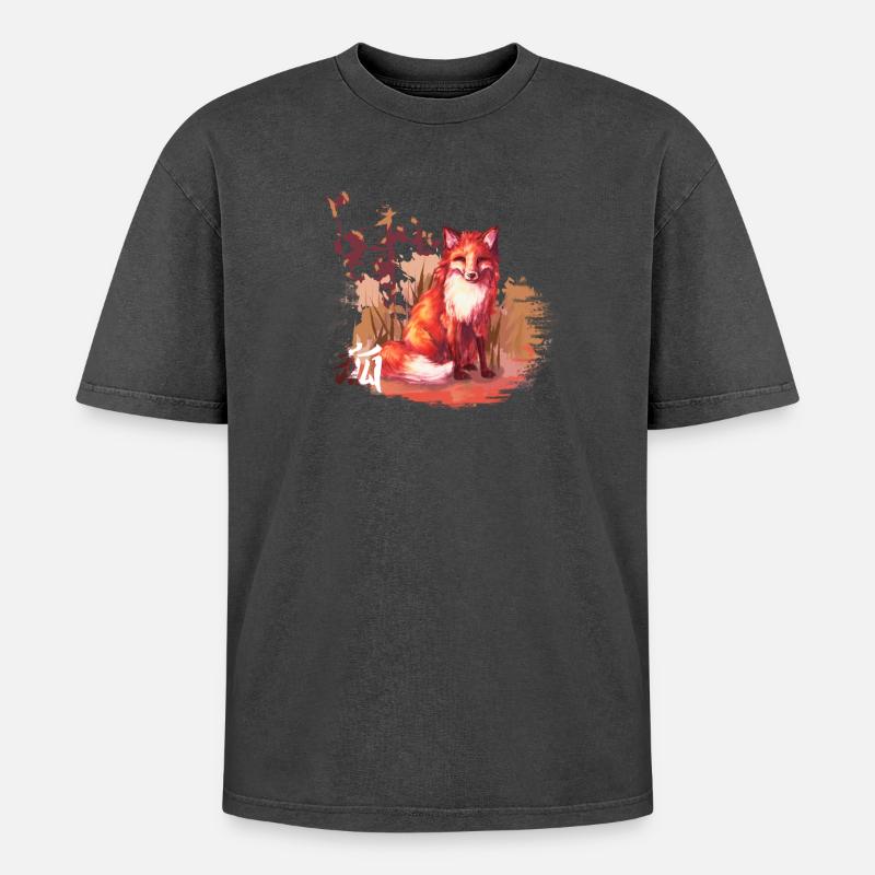 Herbstfuchs new world - Oversized Unisex Premium Acid-Washed T-Shirt - Schwarz Acid Wash