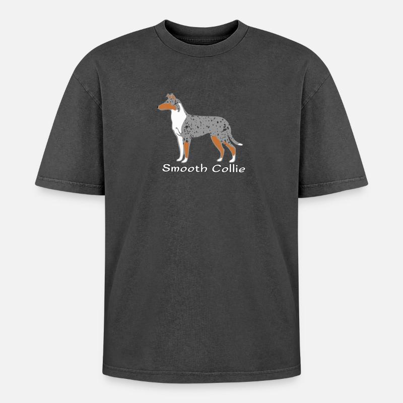 Smooth Collie blue-merle - Oversized Unisex Premium Acid-Washed T-Shirt - Schwarz Acid Wash