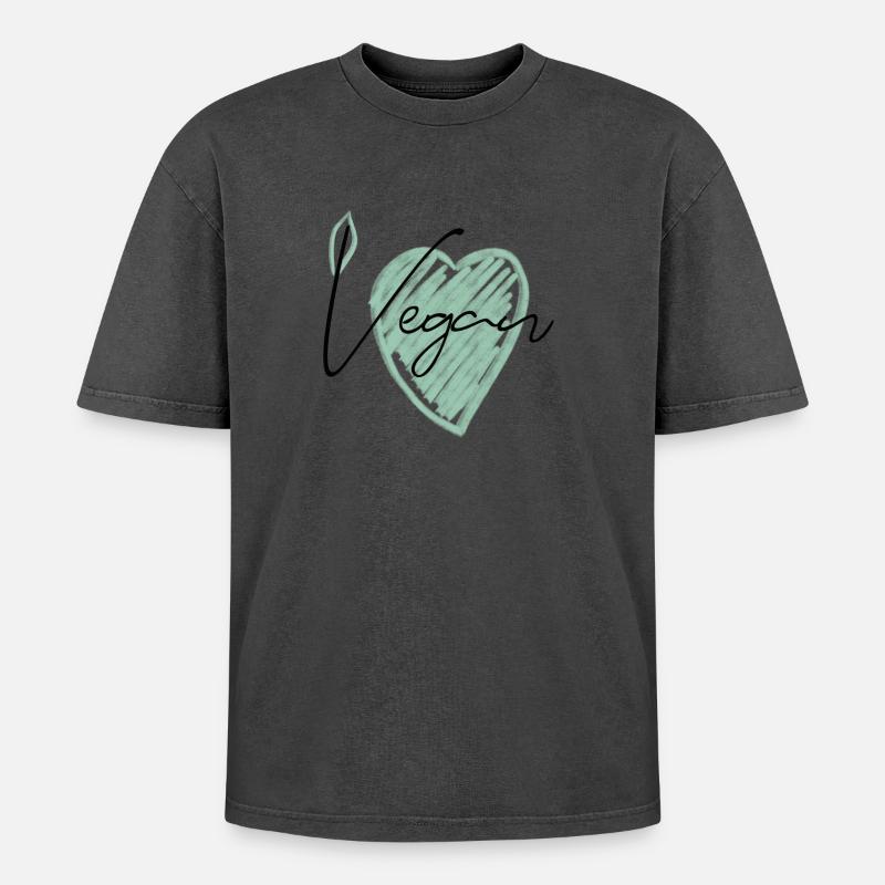Végétalien - T-shirt Premium unisexe oversize acid-washed - noir délavé acide
