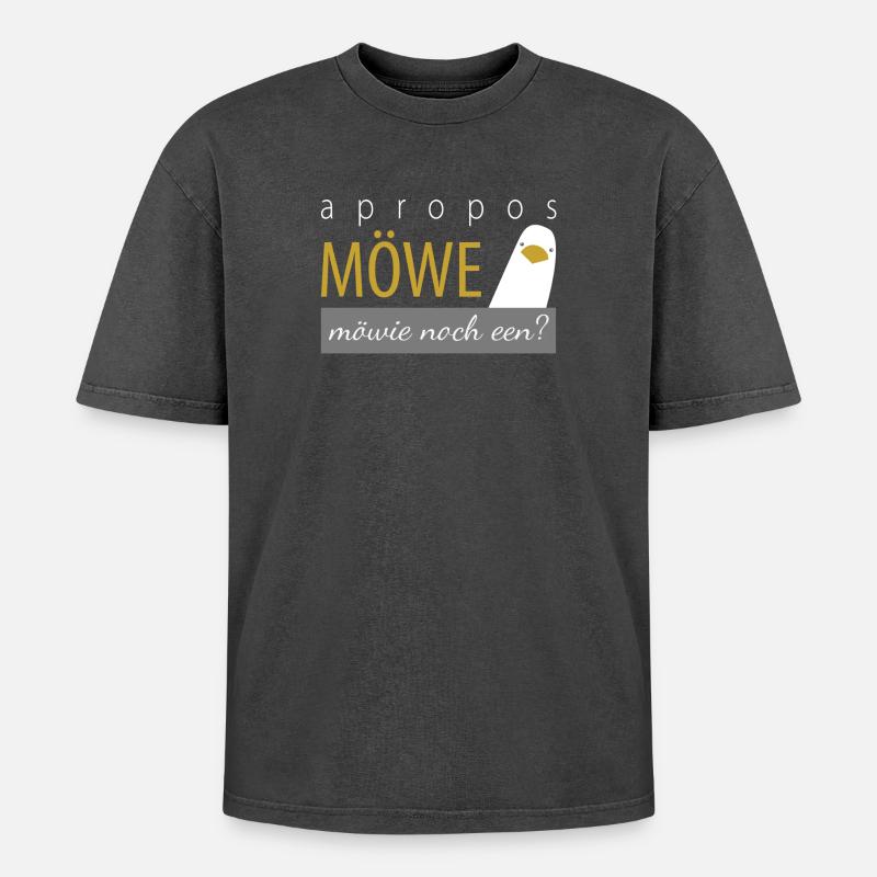 apropos Möwe - möwie noch een? - Oversized Unisex Premium Acid-Washed T-Shirt - Schwarz Acid Wash