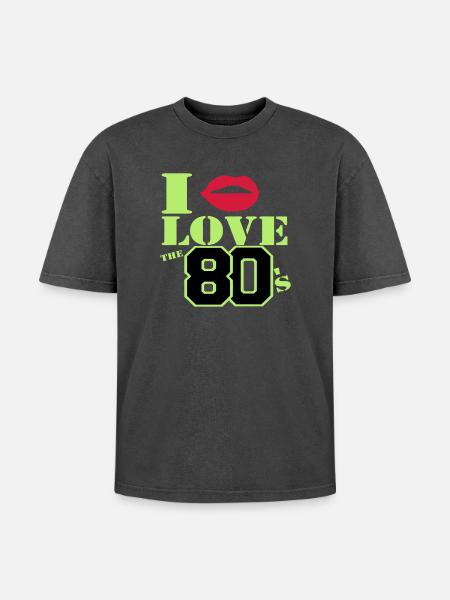 I love the 80s - Oversized Unisex Premium Acid-Washed T-Shirt - acid washed black