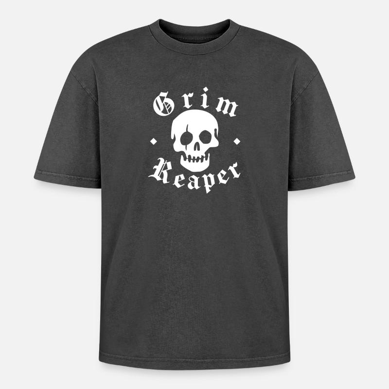 Grim Reaper Skull - Oversized Unisex Premium Acid-Washed T-Shirt - Schwarz Acid Wash