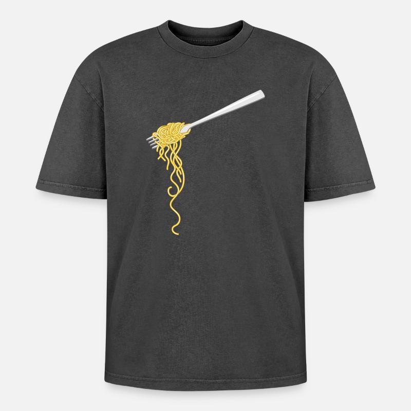 Spaghetti Pasta auf einer Gabel - Oversized Unisex Premium Acid-Washed T-Shirt - Schwarz Acid Wash