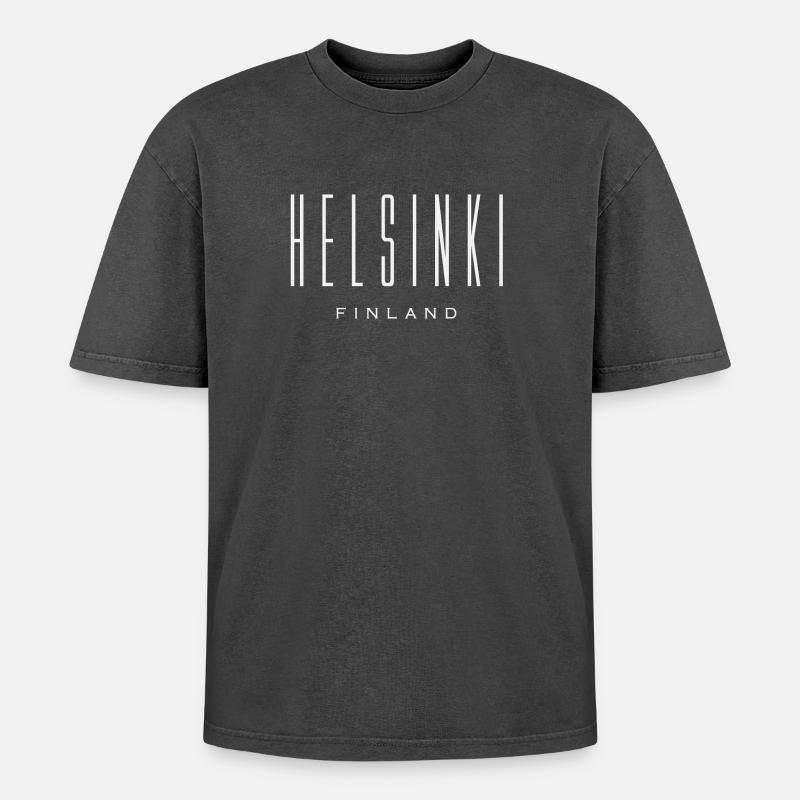 Helsinki - Oversized Unisex Premium Acid-Washed T-Shirt - Schwarz Acid Wash