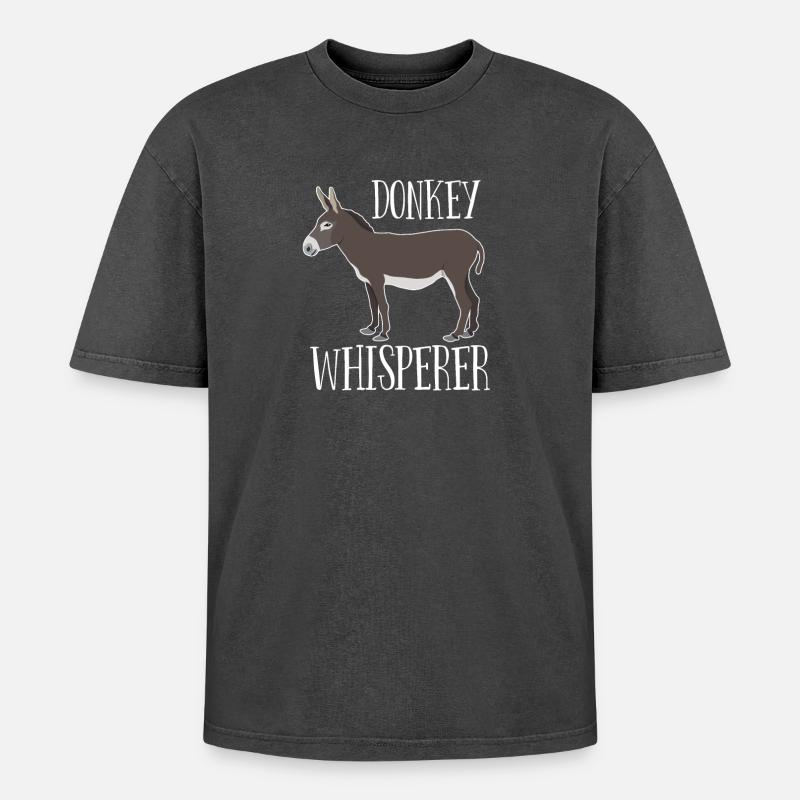 Esel - Eselflüsterer - Oversized Unisex Premium Acid-Washed T-Shirt - Schwarz Acid Wash