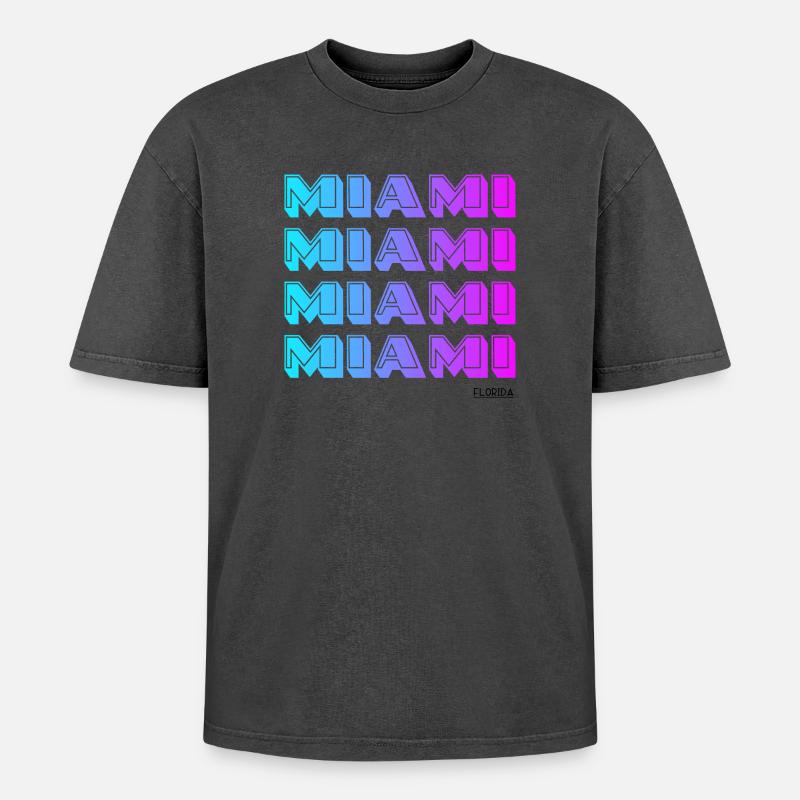 Miami Neon Gradient Pattern - Oversized Unisex Premium Acid-Washed T-Shirt - acid washed black