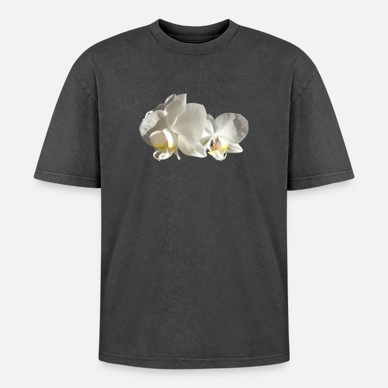 Orchidee weiß - Oversized Unisex Premium Acid-Washed T-Shirt - Schwarz Acid Wash