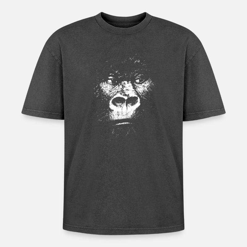 Expressionist Monkey Illustration, Gorilla - Oversized Unisex Premium Acid-Washed T-Shirt - acid washed black