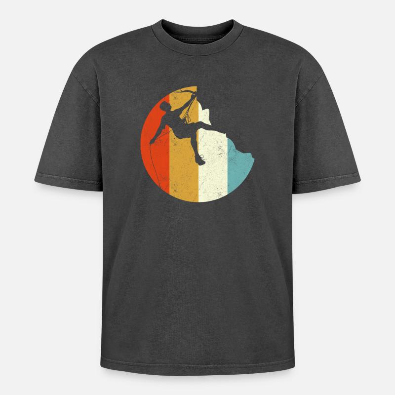 Climber Silhouette on Rainbow Gradient Globe - Oversized Unisex Premium Acid-Washed T-Shirt - acid washed black