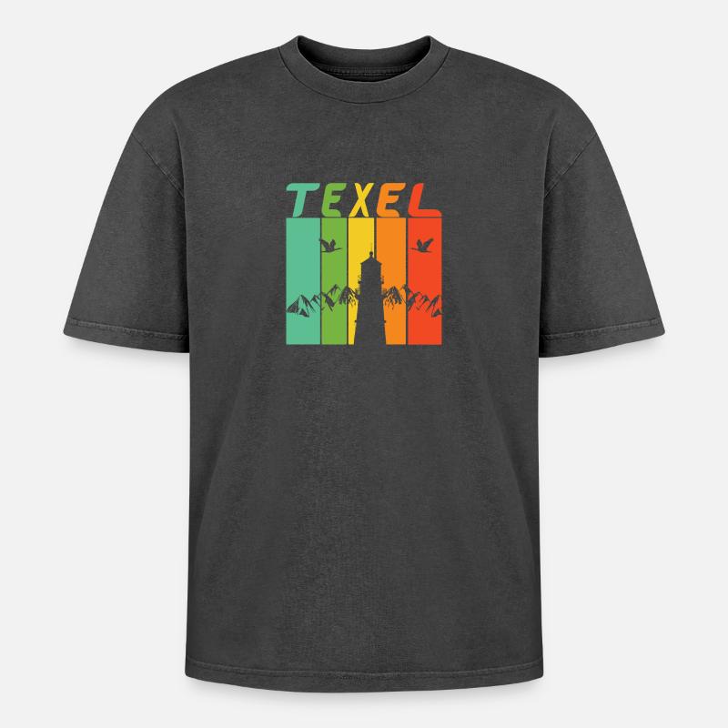 Texel lighthouse design / gift - Oversized Unisex Premium Acid-Washed T-Shirt - acid washed black
