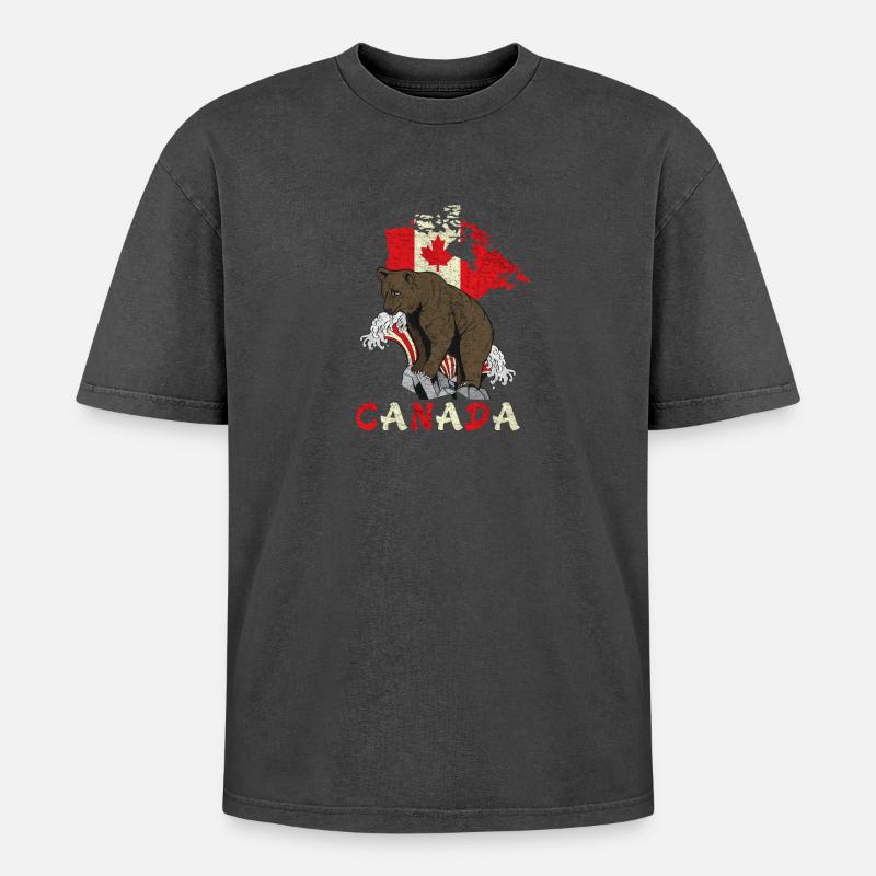 Conception d'ours du Canada avec carte et drapeau - T-shirt Premium unisexe oversize acid-washed - noir délavé acide