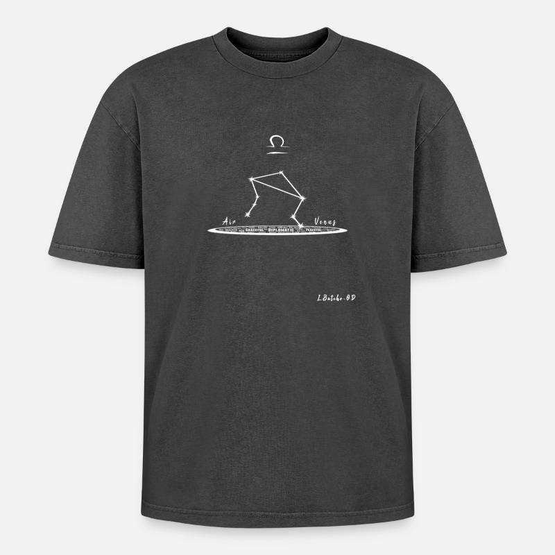 LIBRA - Theme and Constellation - Oversized Unisex Premium Acid-Washed T-Shirt - acid washed black