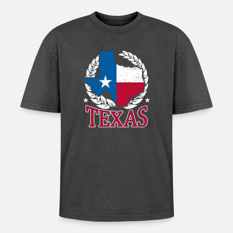 Texas Laurel State Pride - Oversized Unisex Premium Acid-Washed T-Shirt - acid washed black