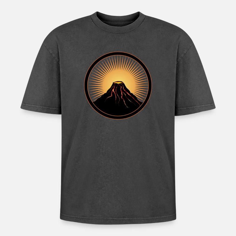 Volcano patch with liquid lava - Oversized Unisex Premium Acid-Washed T-Shirt - acid washed black