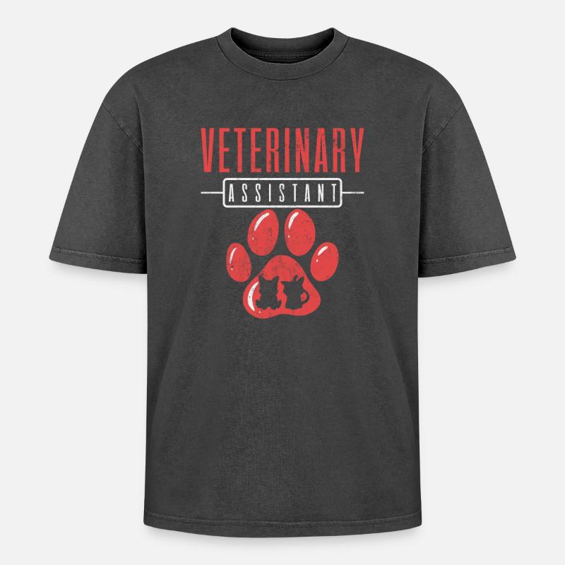 Veterinary Assistant Vet Tech - Oversized Unisex Premium Acid-Washed T-Shirt - acid washed black