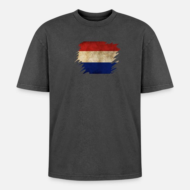 Grunge Holländisches Flaggendesign - Oversized Unisex Premium Acid-Washed T-Shirt - Schwarz Acid Wash