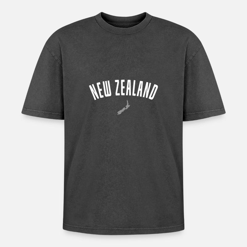 Neuseeland Retro Bogen-Logo - Oversized Unisex Premium Acid-Washed T-Shirt - Schwarz Acid Wash