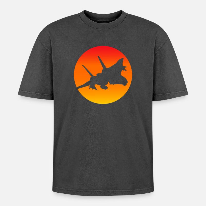 F-14 Tomcat Düsenjäger - Oversized Unisex Premium Acid-Washed T-Shirt - Schwarz Acid Wash