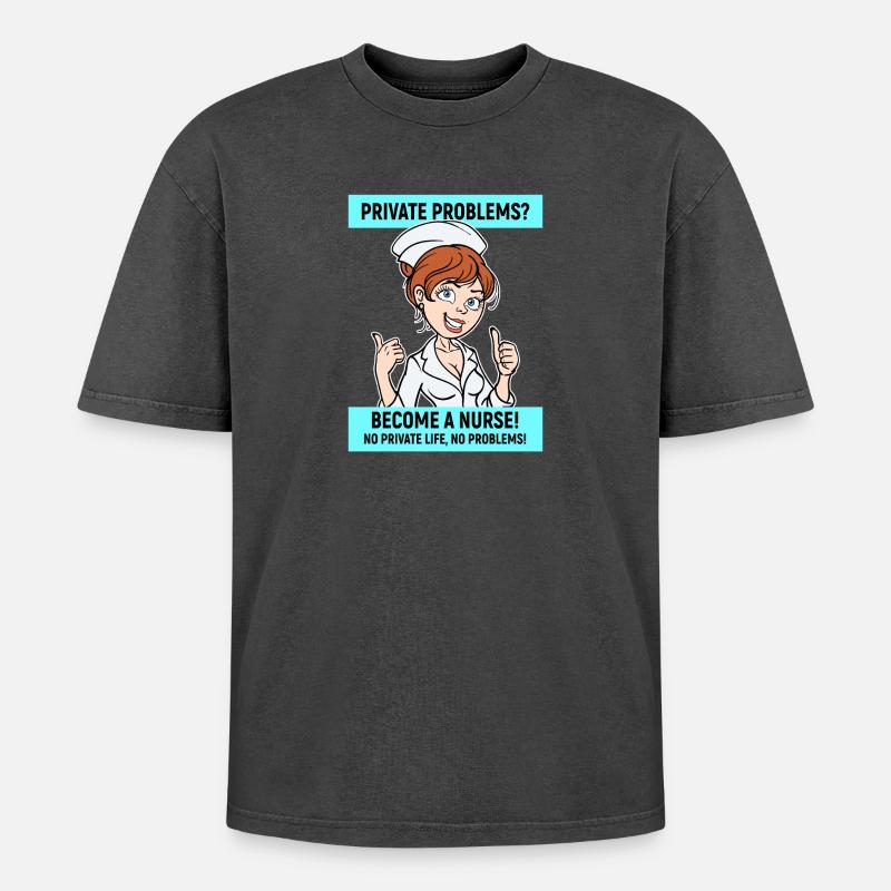 Krankenschwester Lustig Statement Pflegerin Beruf - Oversized Unisex Premium Acid-Washed T-Shirt - Schwarz Acid Wash