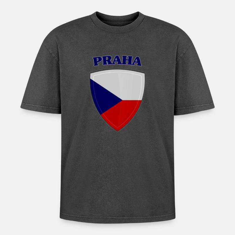 Prag - Oversized Unisex Premium Acid-Washed T-Shirt - Schwarz Acid Wash