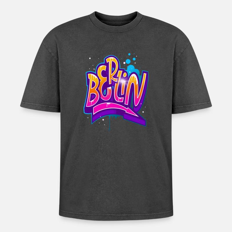 Berlin Graffiti - Oversized Unisex Premium Acid-Washed T-Shirt - Schwarz Acid Wash