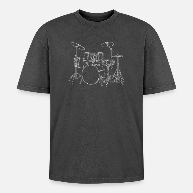 Drumset - Sticks Drummer Drum Drummer - Oversized Unisex Premium Acid-Washed T-Shirt - acid washed black