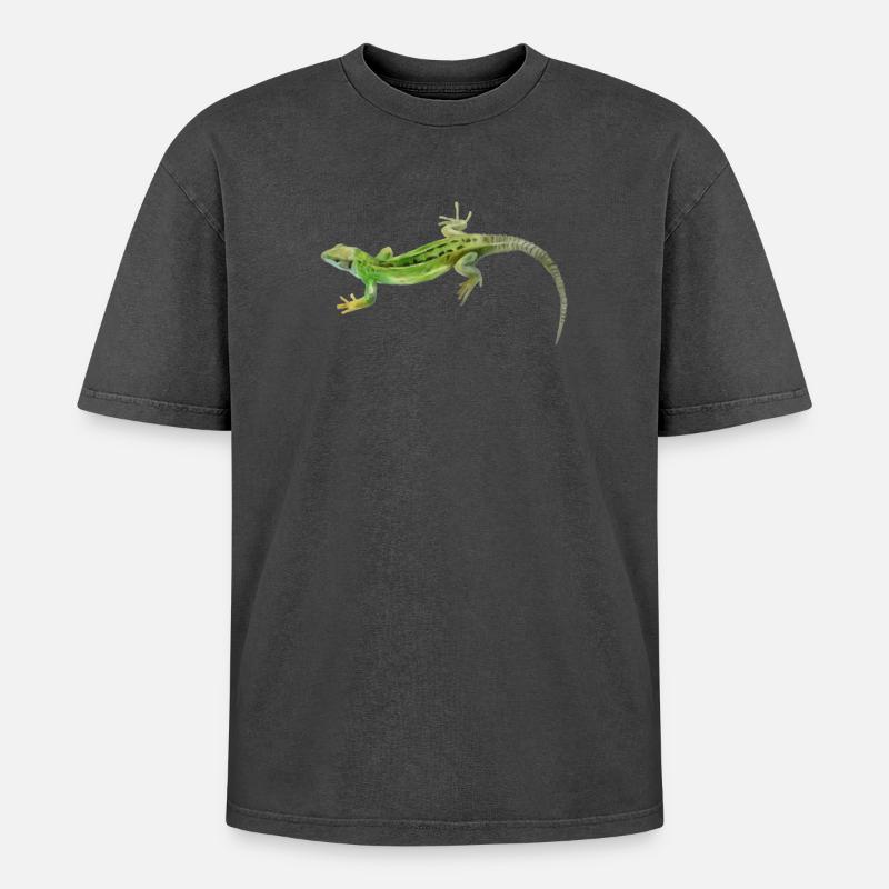 Gecko Green Pattern - Oversized Unisex Premium Acid-Washed T-Shirt - acid washed black