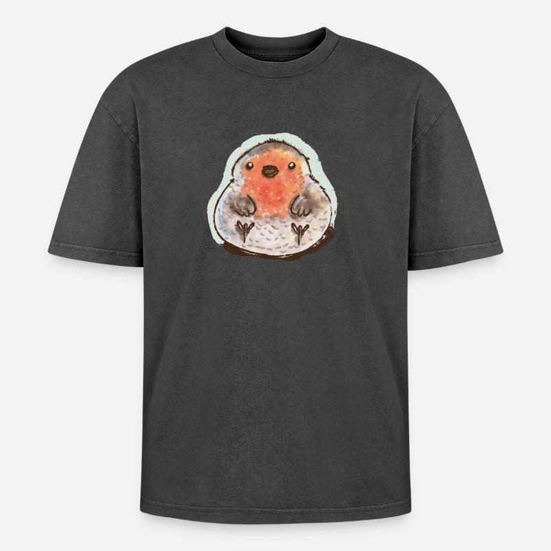 Bubble Robin - T-shirt Premium unisexe oversize acid-washed - noir délavé acide