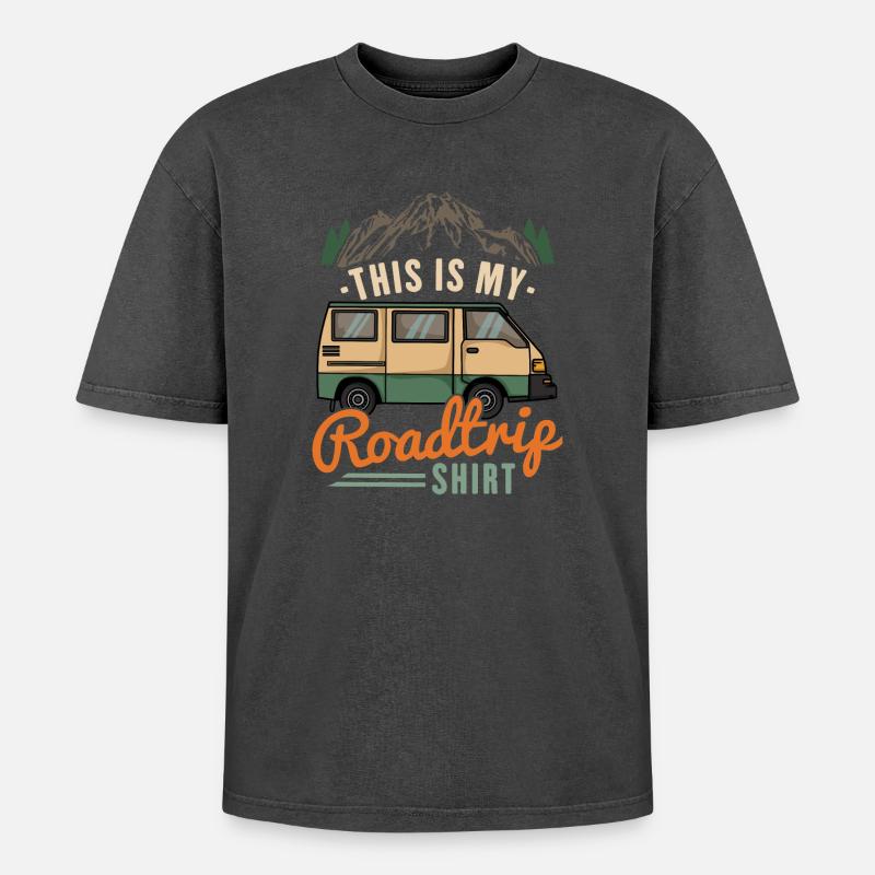 Wohnmobil Camping Road Trip - Oversized Unisex Premium Acid-Washed T-Shirt - Schwarz Acid Wash
