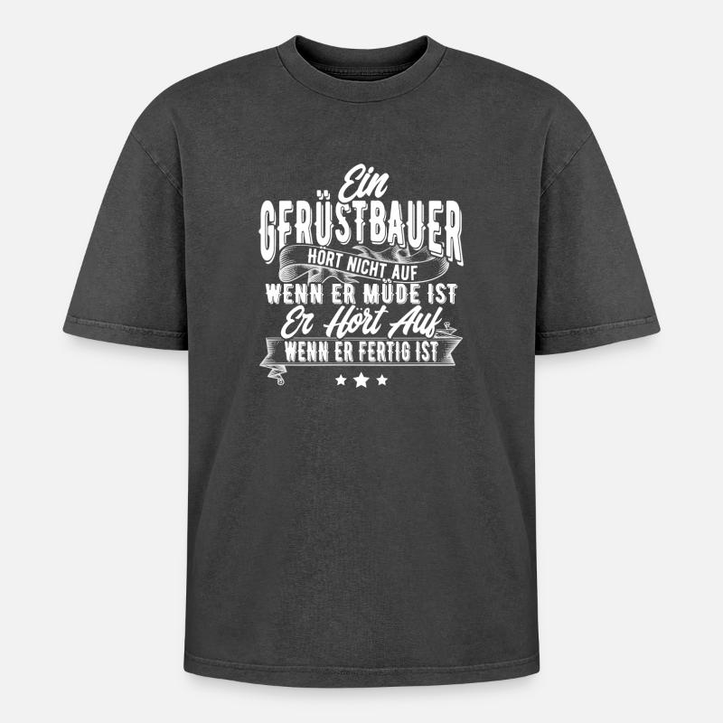 Gerüstbauer - Oversized Unisex Premium Acid-Washed T-Shirt - Schwarz Acid Wash