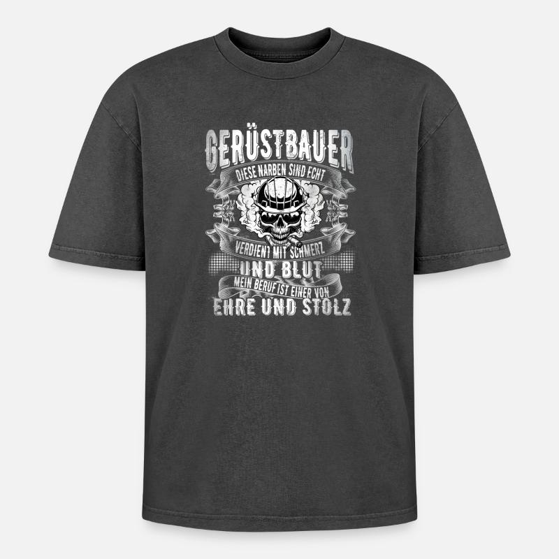 Gerüstbauer - Oversized Unisex Premium Acid-Washed T-Shirt - Schwarz Acid Wash