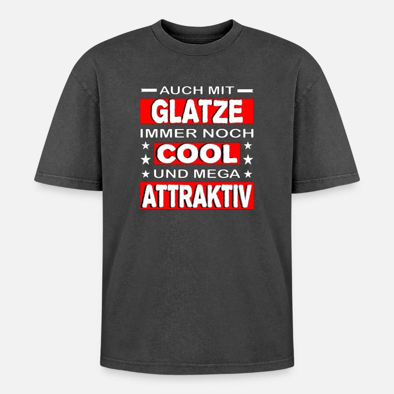Glatze - Oversized Unisex Premium Acid-Washed T-Shirt - Schwarz Acid Wash
