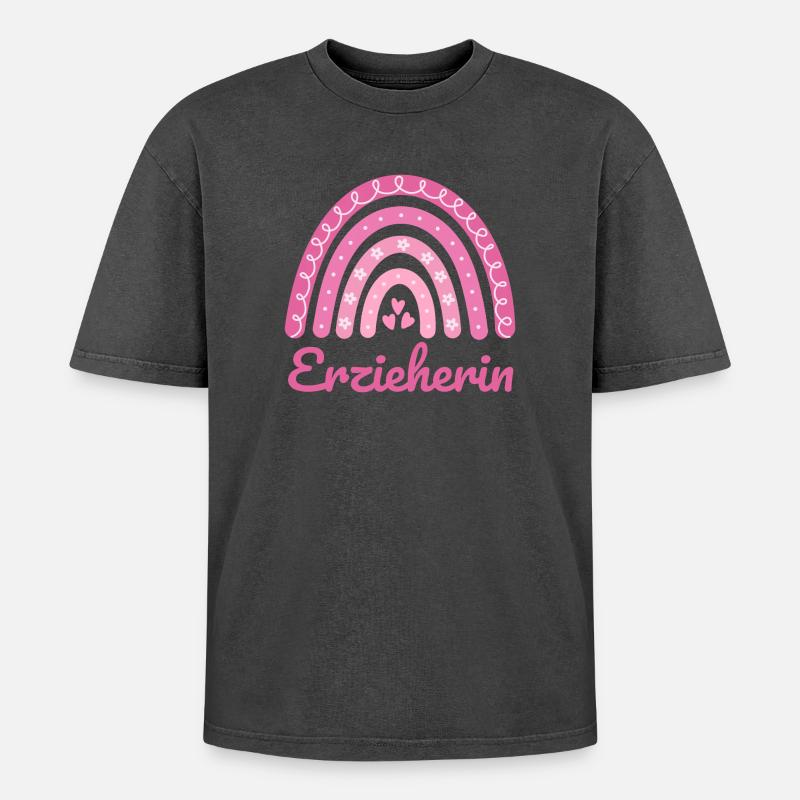 Kindergarten teacher Regenbogen - Oversized Unisex Premium Acid-Washed T-Shirt - acid washed black