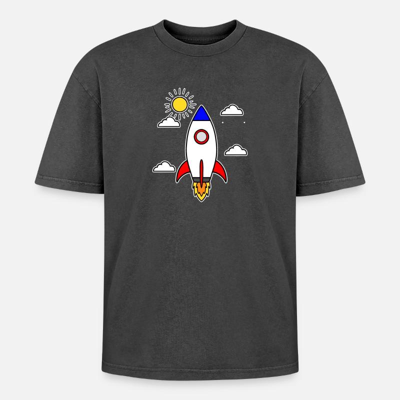 Schulstart Rakete Raumschiff Schulbeginn Schule - Oversized Unisex Premium Acid-Washed T-Shirt - Schwarz Acid Wash