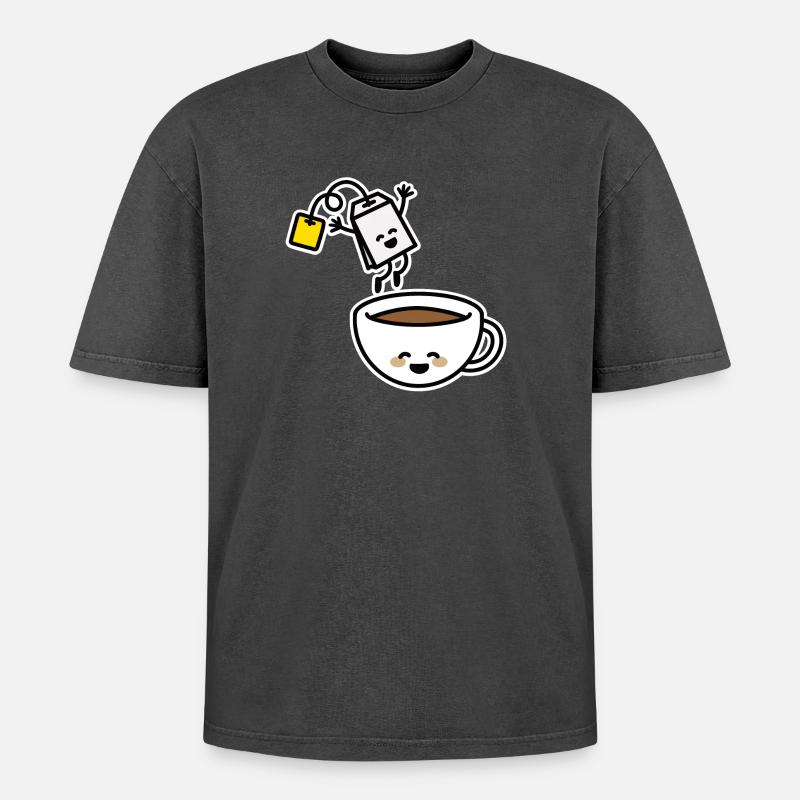 Teebeutel Tee Teetasse Teetrinker Teeliebhaber - Oversized Unisex Premium Acid-Washed T-Shirt - Schwarz Acid Wash