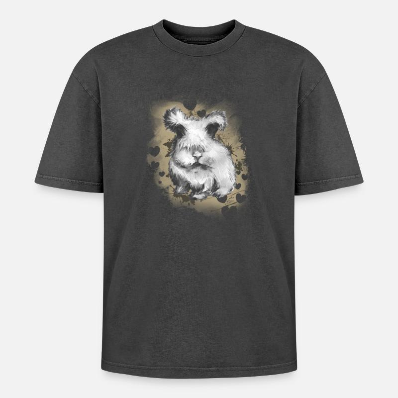 Rabbit - Oversized Unisex Premium Acid-Washed T-Shirt - acid washed black