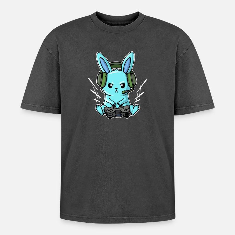 Gamer Headset Controller Joystick Zocker - Oversized Unisex Premium Acid-Washed T-Shirt - Schwarz Acid Wash