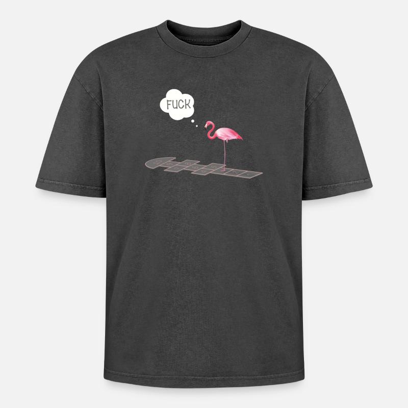 Flamingo mit einem Problem - Oversized Unisex Premium Acid-Washed T-Shirt - Schwarz Acid Wash