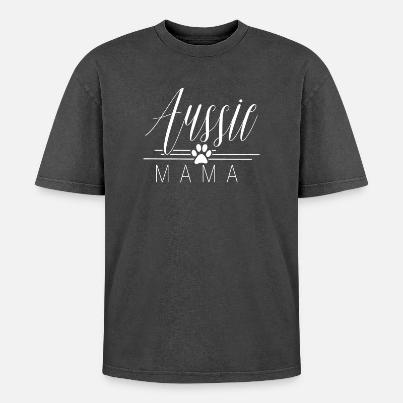 Australian Shepherd Aussie mom - Oversized Unisex Premium Acid-Washed T-Shirt - acid washed black